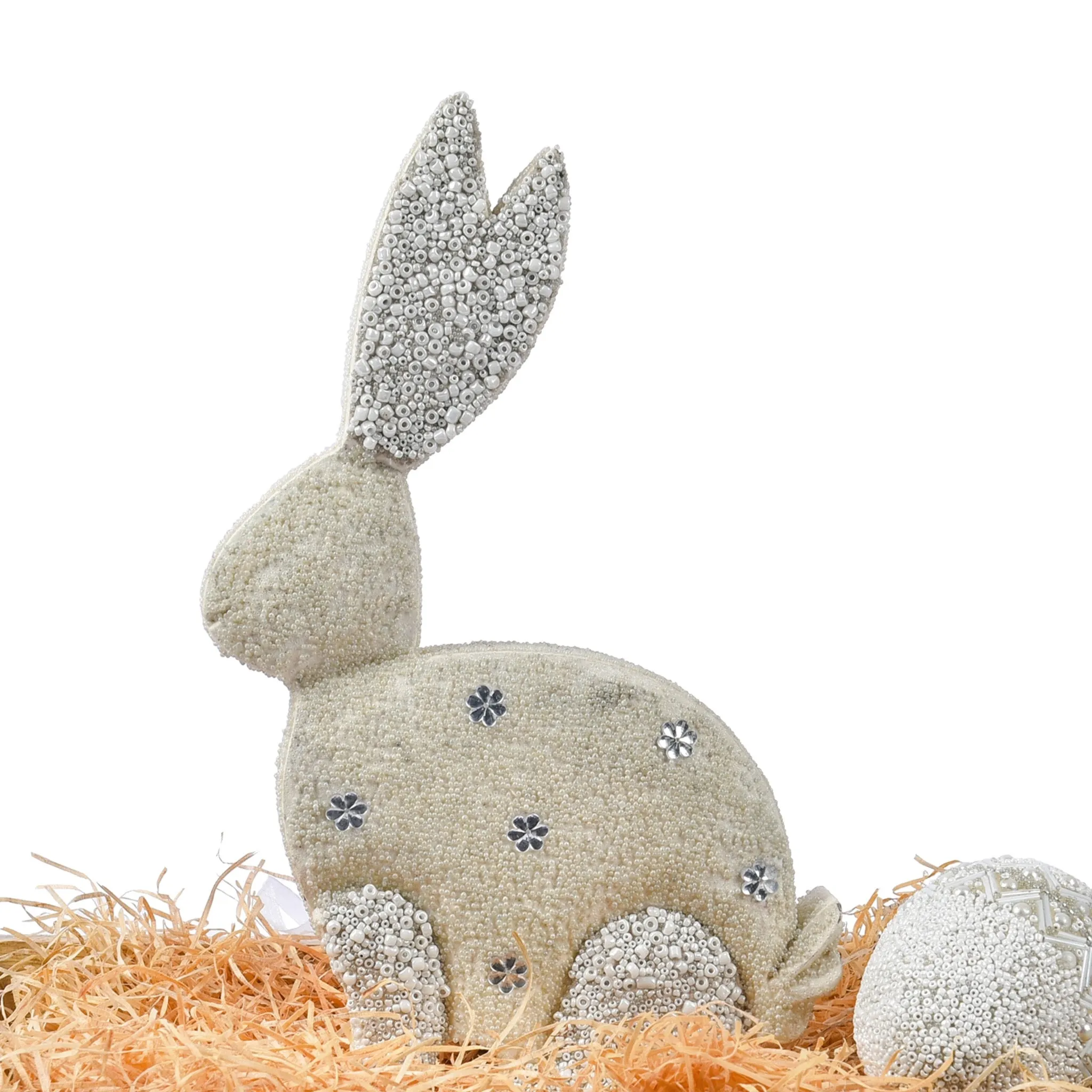 Good Hare Day Beaded Spring | Easter Table Decor in White