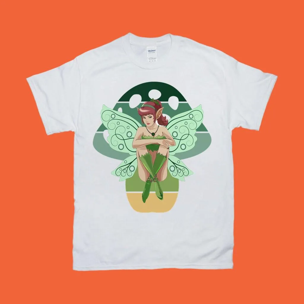 Green Fairy Mushroom T-Shirts, Live Laugh And Believe In Fairies Green Fairy Mushroom, Fairy Wings Fantasy Beautiful Mythical Spirit Green
