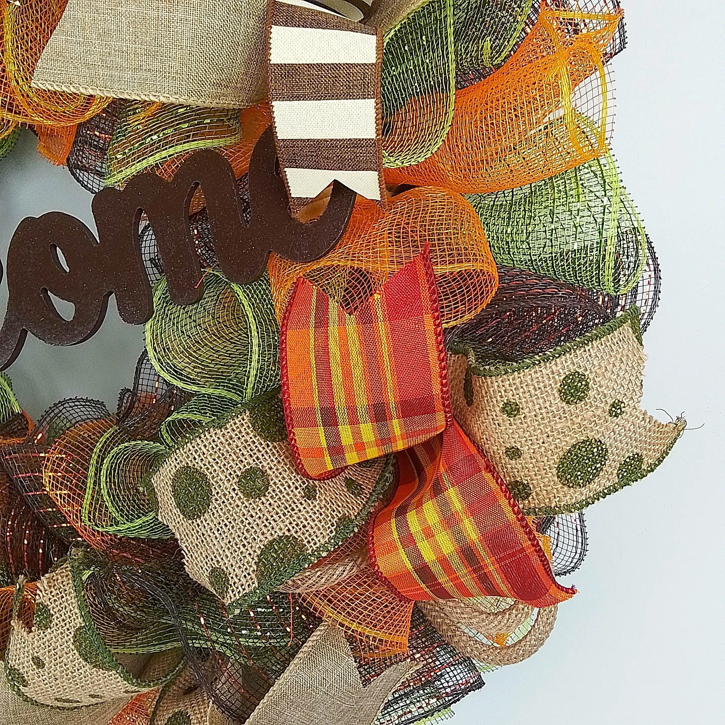 Moss Green Fall Wreath, Wreath for Front Porch, Thanksgiving : F1