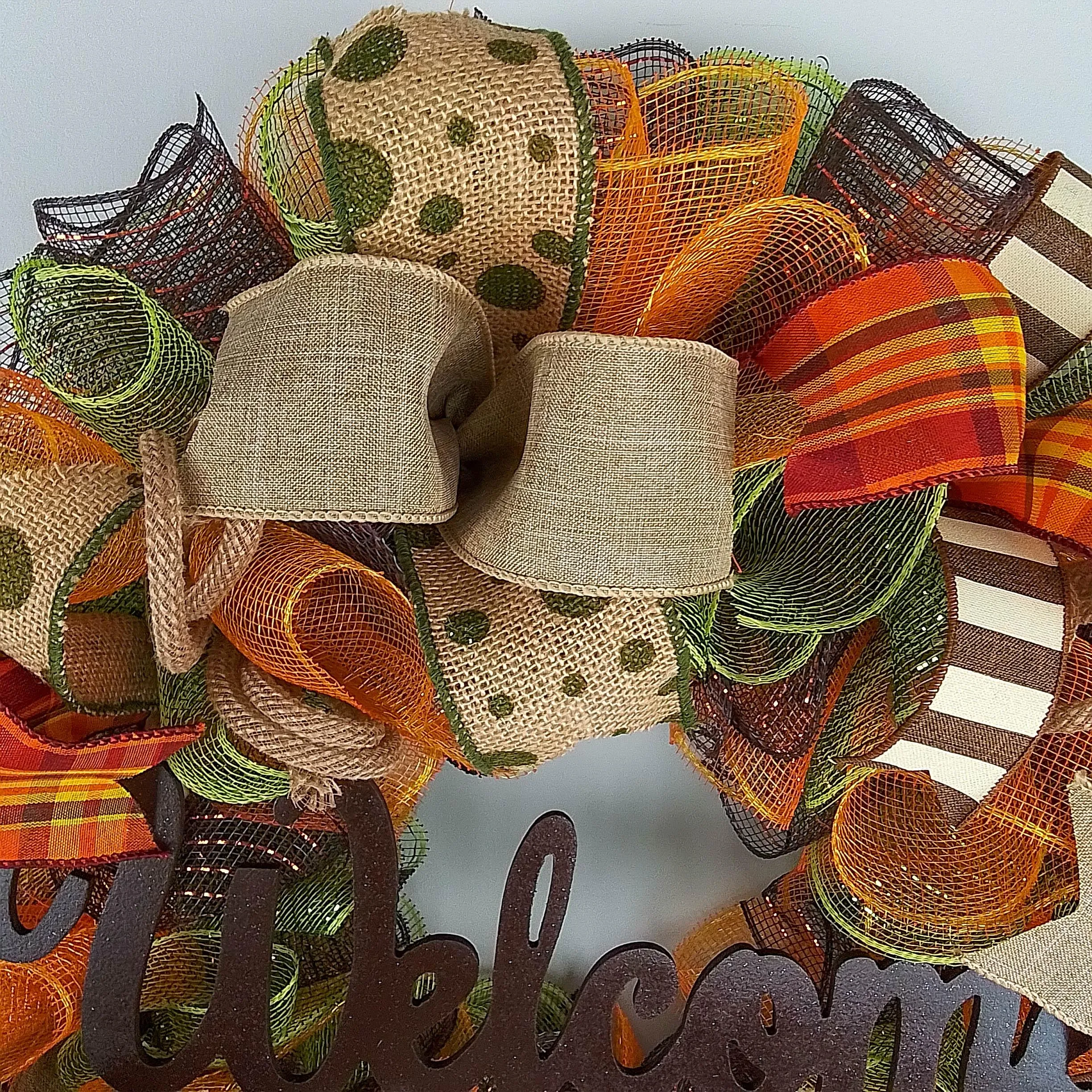 Moss Green Fall Wreath, Wreath for Front Porch, Thanksgiving : F1