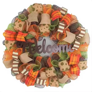 Moss Green Fall Wreath, Wreath for Front Porch, Thanksgiving : F1