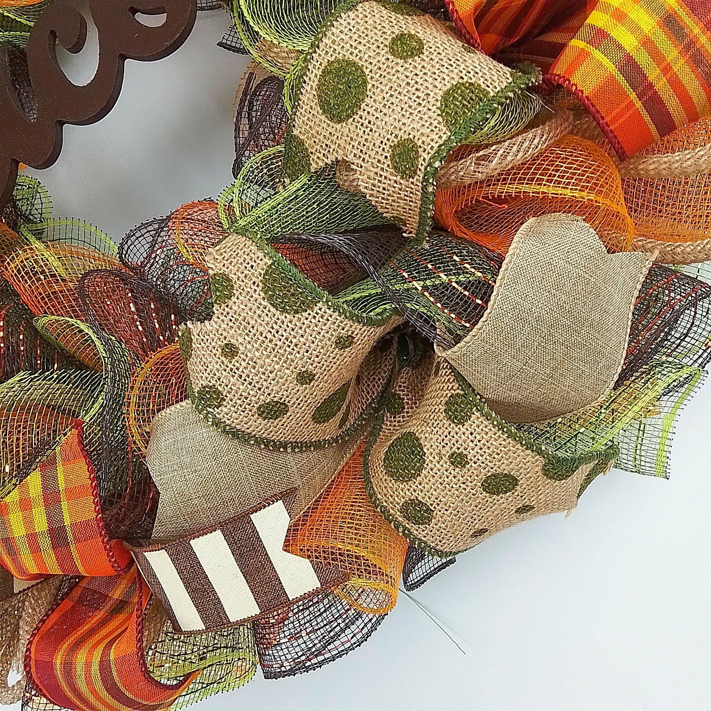 Moss Green Fall Wreath, Wreath for Front Porch, Thanksgiving : F1