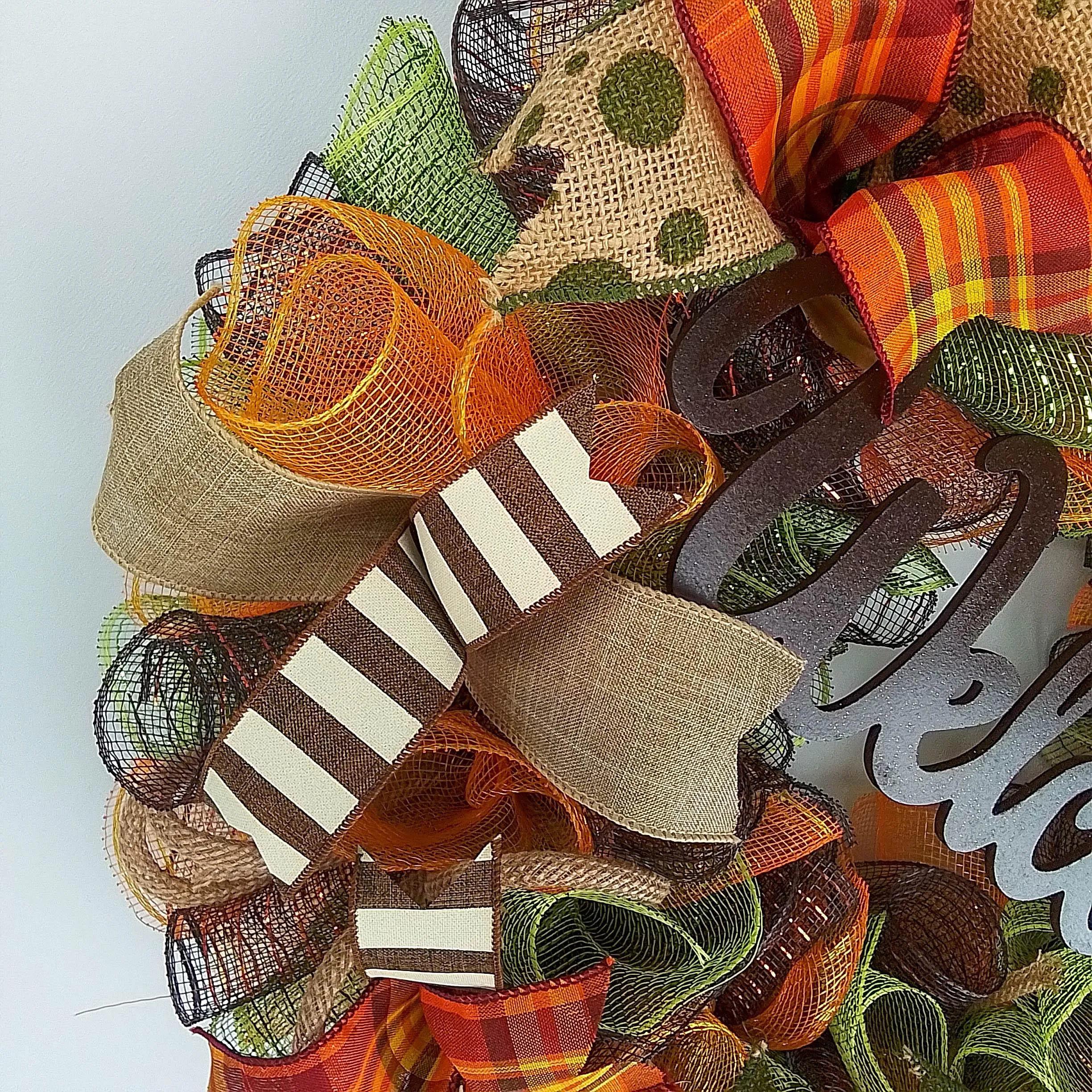 Moss Green Fall Wreath, Wreath for Front Porch, Thanksgiving : F1