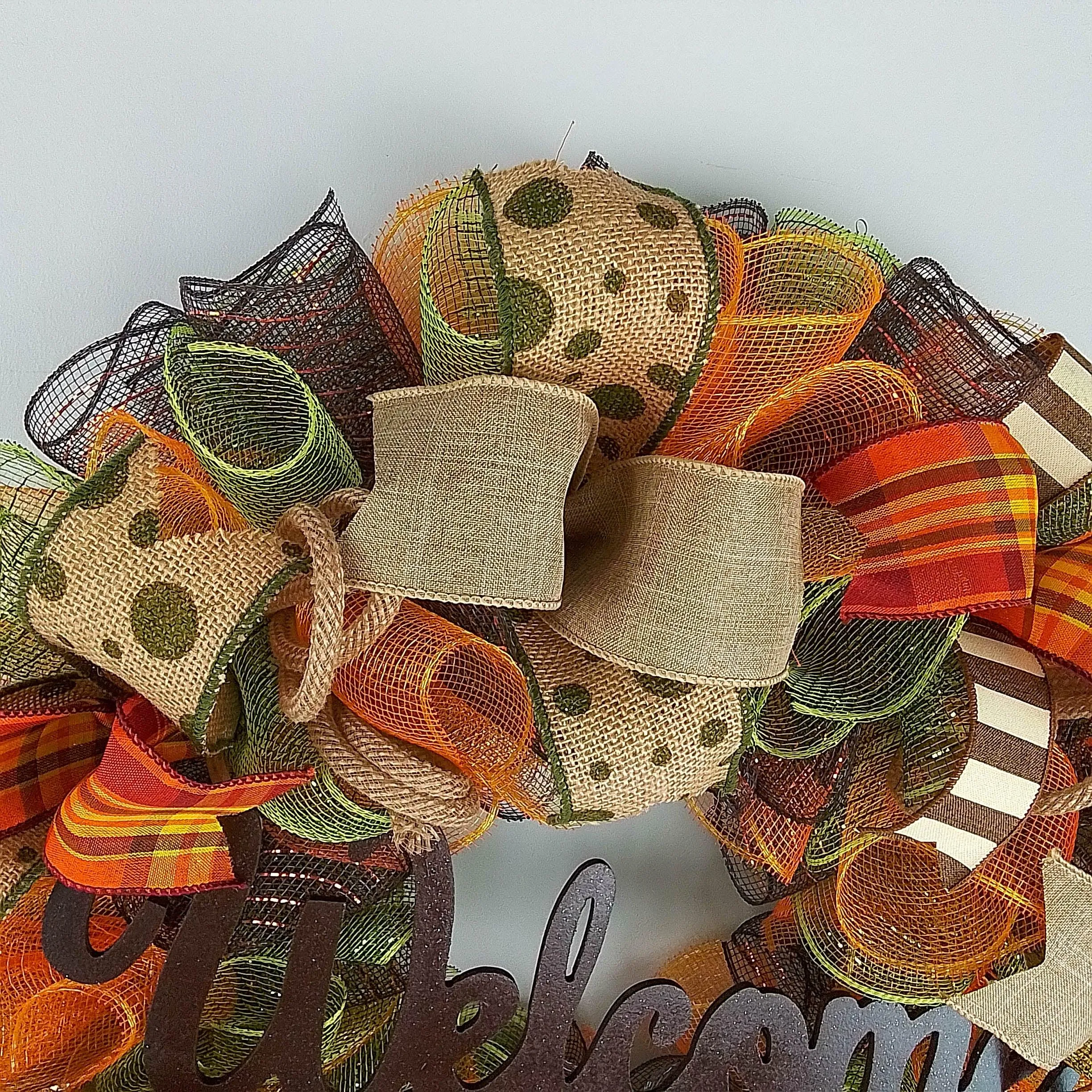Moss Green Fall Wreath, Wreath for Front Porch, Thanksgiving : F1