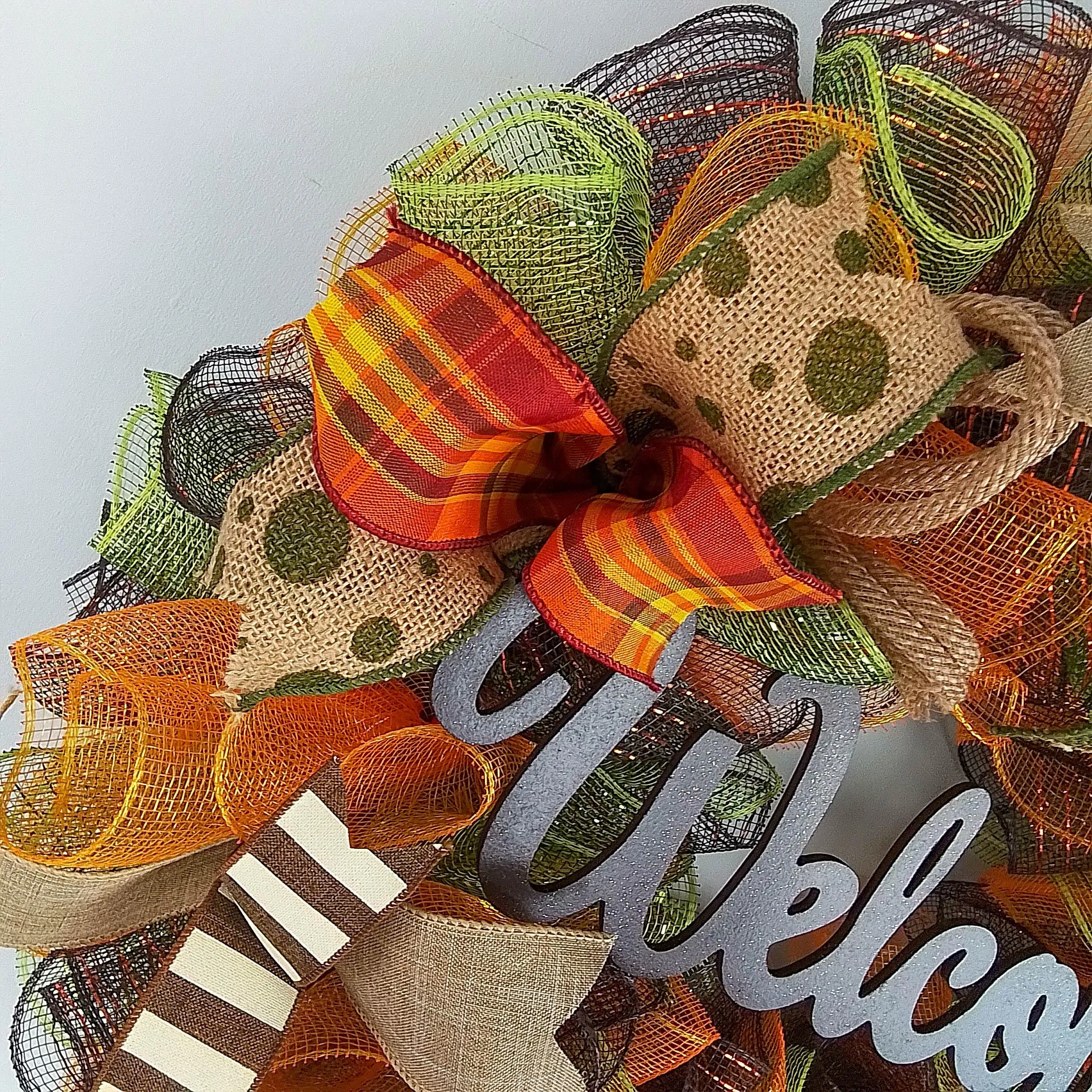 Moss Green Fall Wreath, Wreath for Front Porch, Thanksgiving : F1