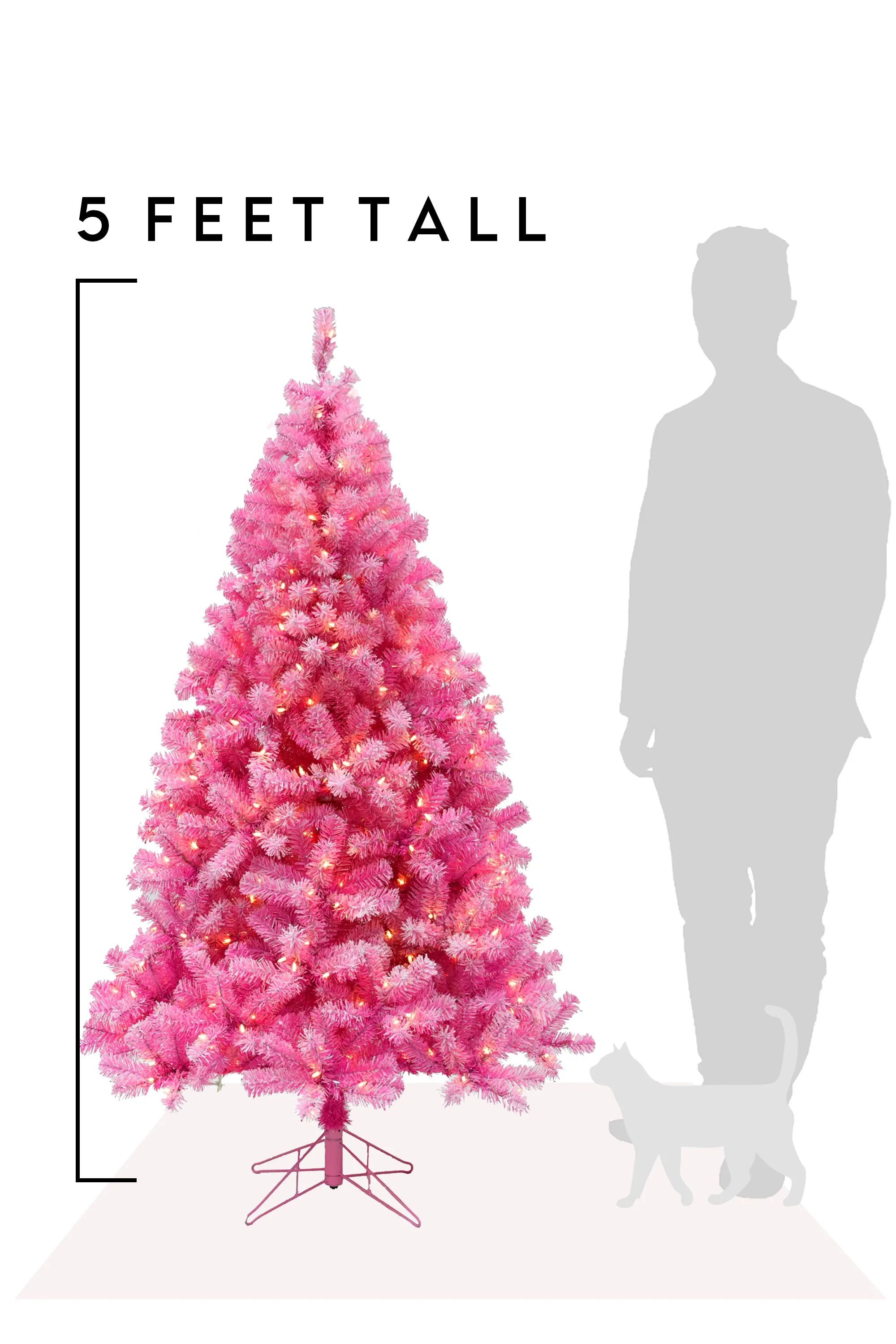 Prelit Pink Christmas Tree with Silver Tinsel Needles Warm White Lights