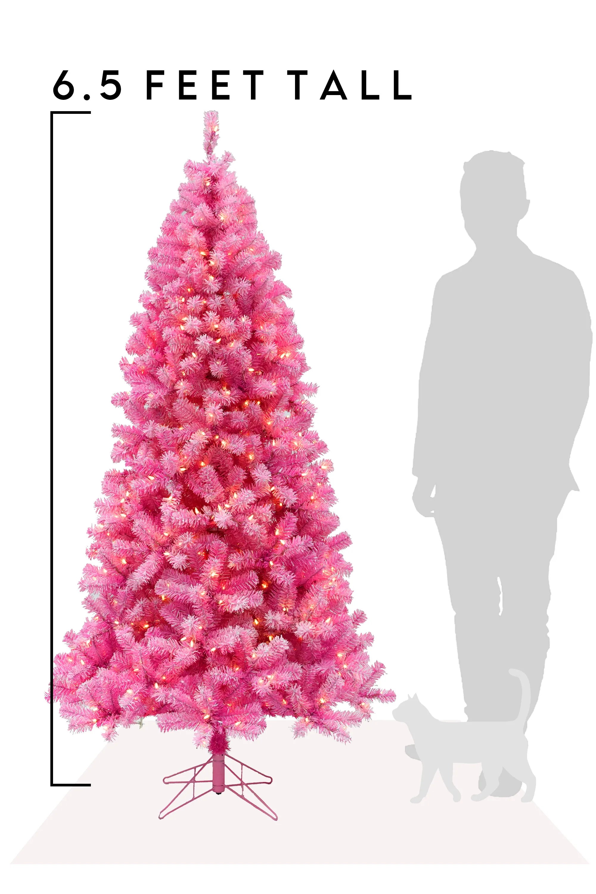 Prelit Pink Christmas Tree with Silver Tinsel Needles Warm White Lights