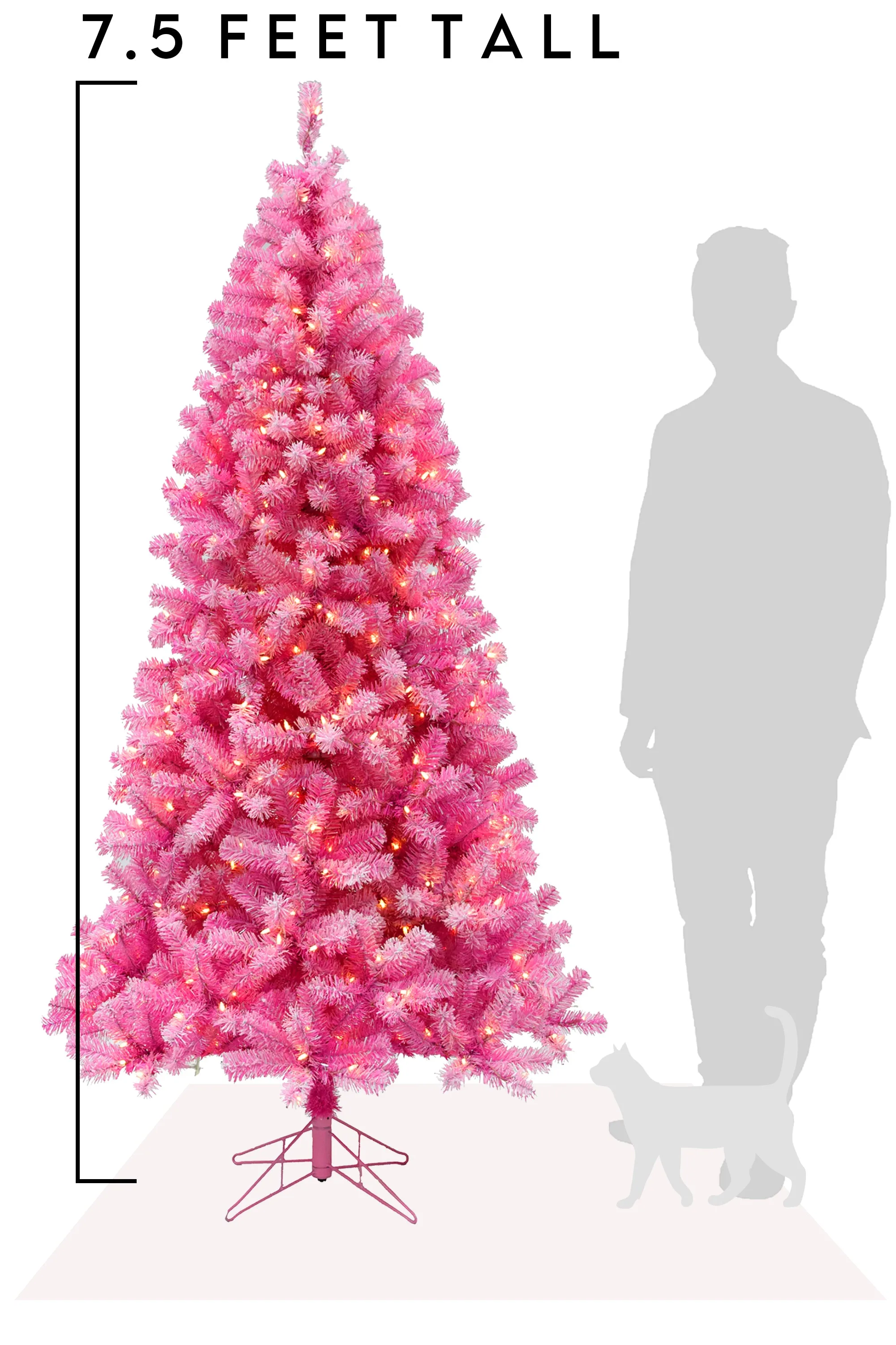Prelit Pink Christmas Tree with Silver Tinsel Needles Warm White Lights