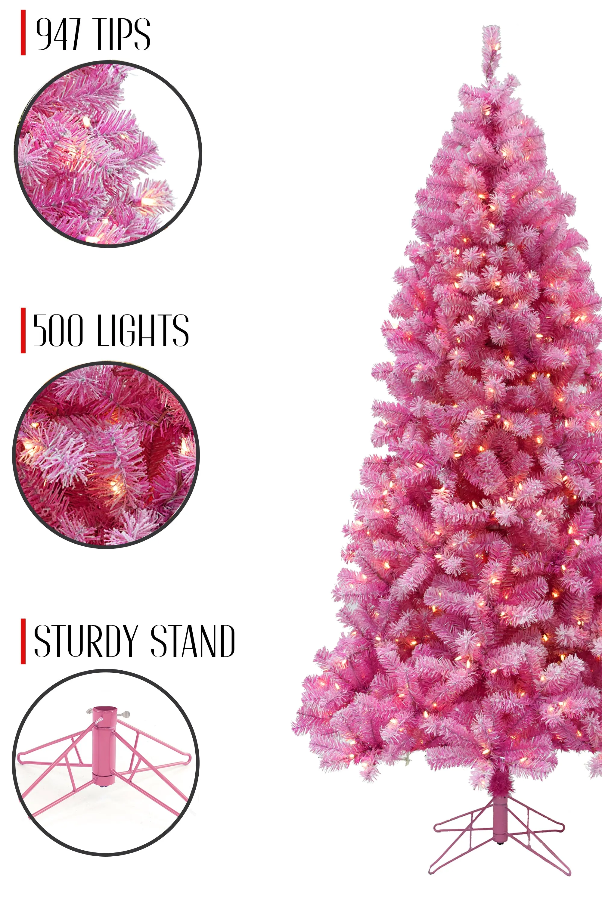 Prelit Pink Christmas Tree with Silver Tinsel Needles Warm White Lights